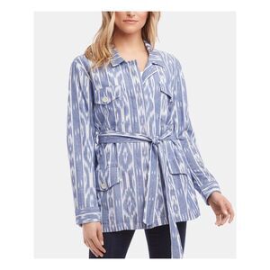 KAREN KANE Womens Blue Belted Printed Jacket Size: XS